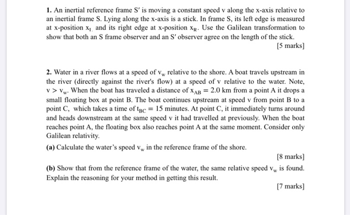 Solved 1. An Inertial Reference Frame S' Is Moving A | Chegg.com