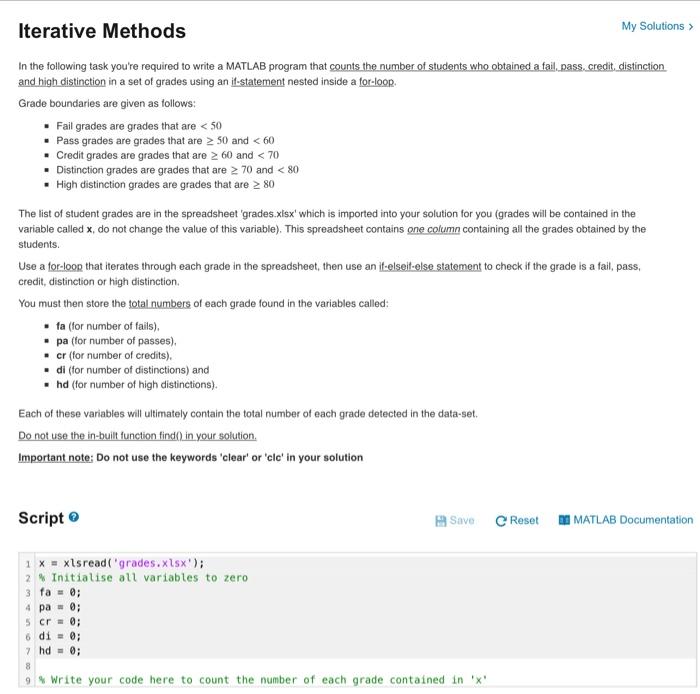 Solved Iterative Methods My Solutions > In The Following | Chegg.com