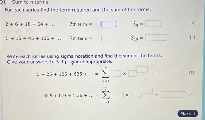 Solved For each series find the term required and the sum of | Chegg.com