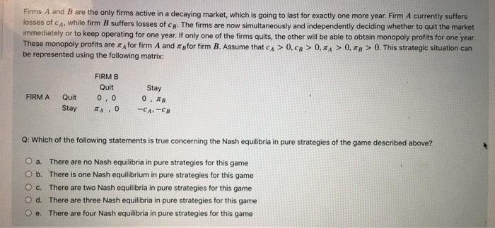 Solved Firms A And B Are The Only Firms Active In A Decaying | Chegg.com