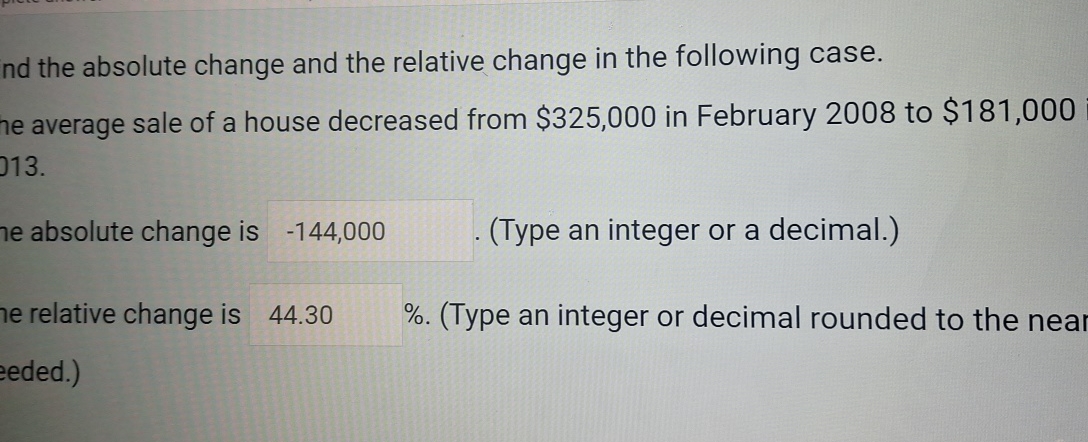 Solved nd the absolute change and the relative change in the | Chegg.com