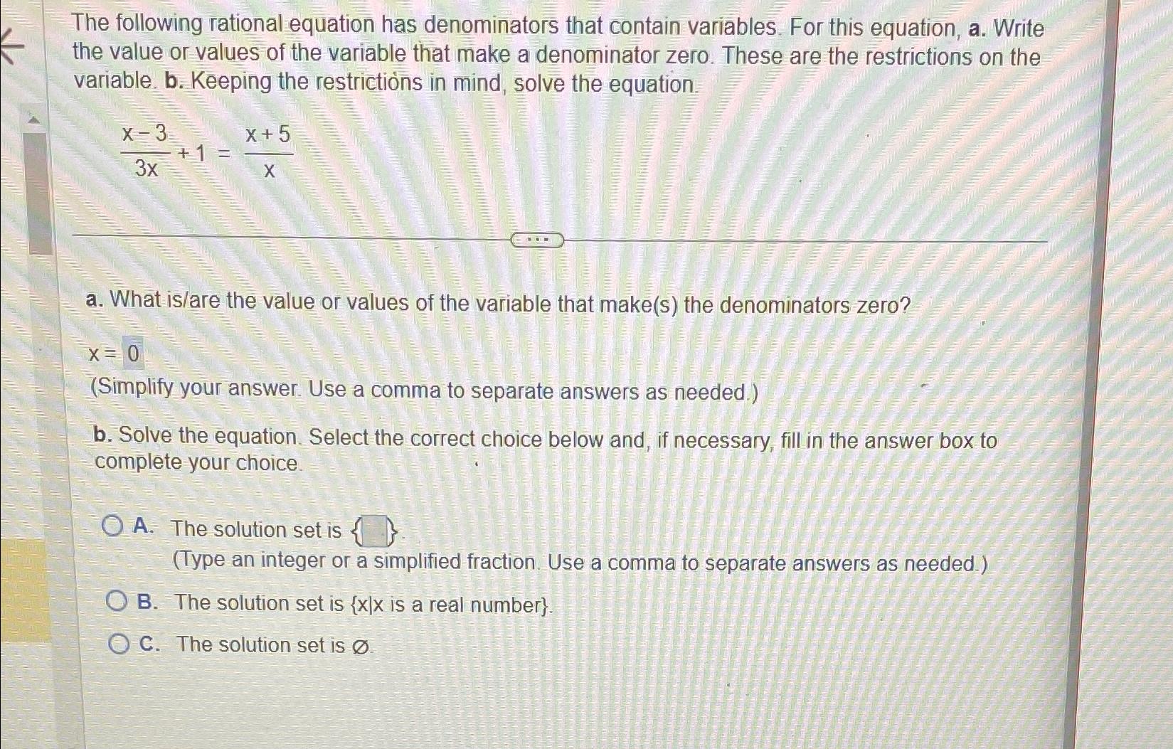 Solved The following rational equation has denominators that | Chegg.com