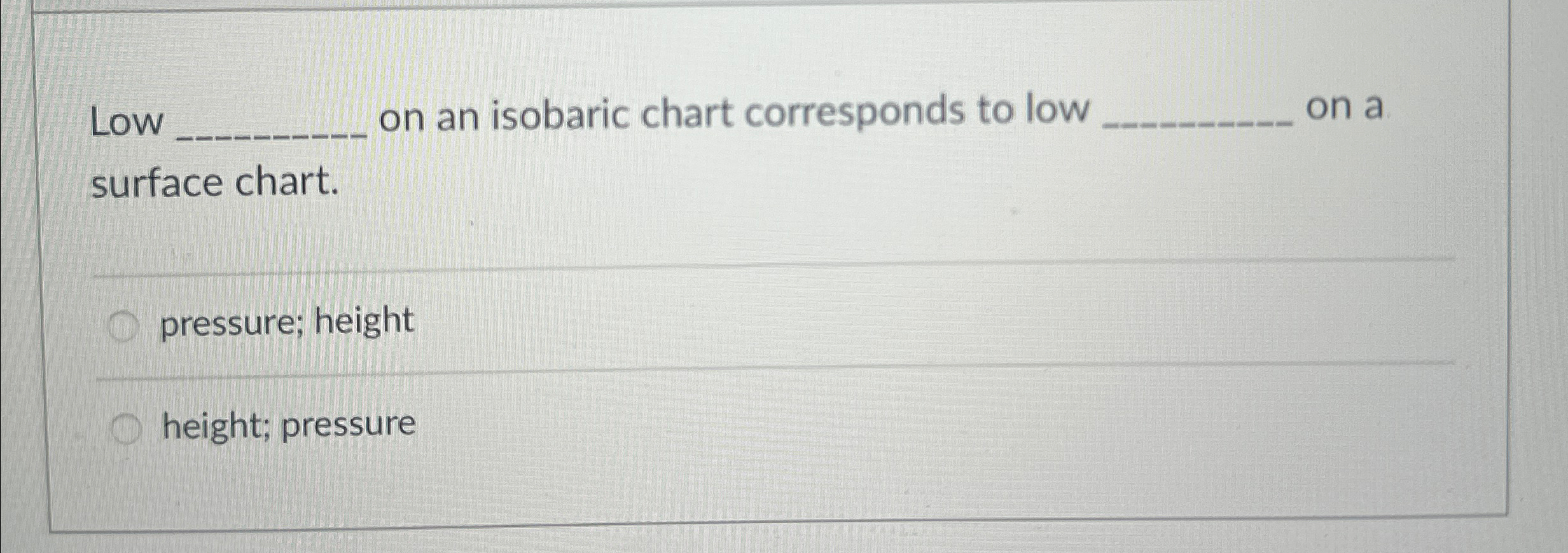 Solved Low ﻿on an isobaric chart corresponds to low ﻿on | Chegg.com