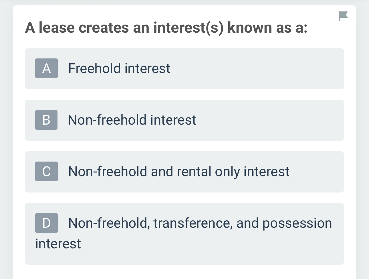 Solved A lease creates an interest(s) ﻿known as a:Freehold | Chegg.com