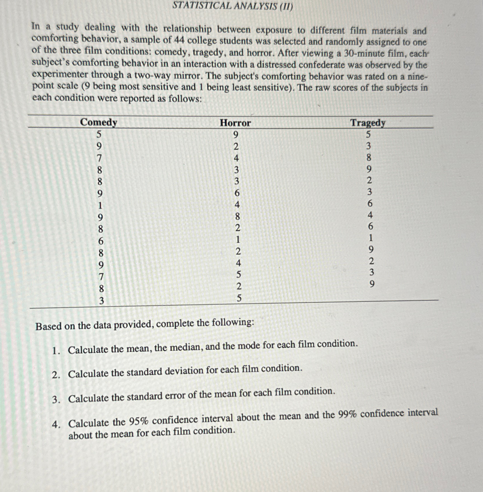 Solved STATISTICAL ANALYSIS (II)In a study dealing with the | Chegg.com