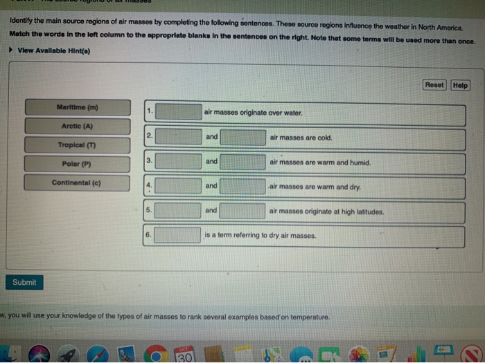 Solved Identify the main source regions of air massos by