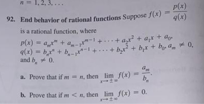 Solved N 1 2 3 Pex 92 End Behavior Of Rational Fun Chegg Com