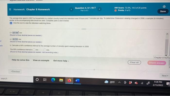 Solved Homework Chapter 8 Homework Question 4, 8.1.19-1 Part | Chegg.com