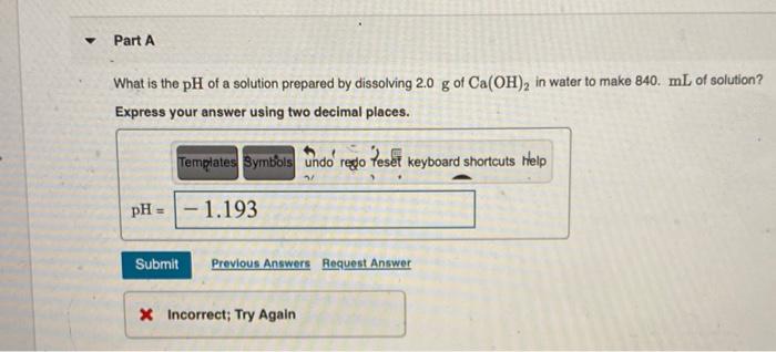 Solved Part A What is the pH of a solution prepared by | Chegg.com