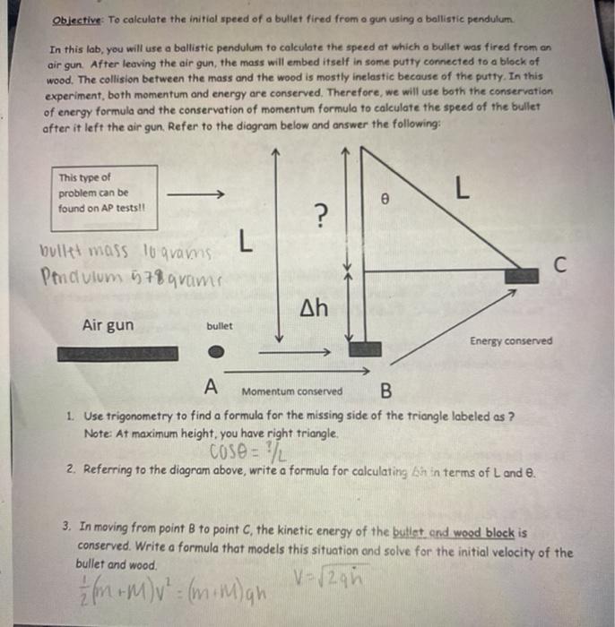 Solved Objective: To calculate the initial speed of a bullet | Chegg.com