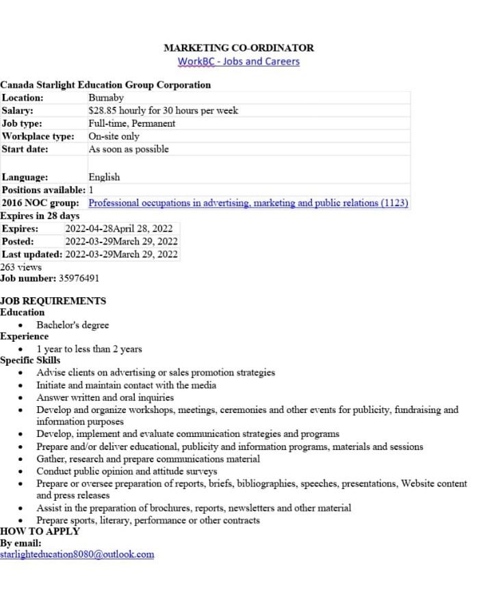 MARKETING COORDINATOR WorkBC Jobs and Careers