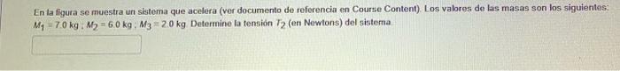 En la figura se muestra un sistema que acelera (ver documento de referencia en Course Content). Los valores de las masas son