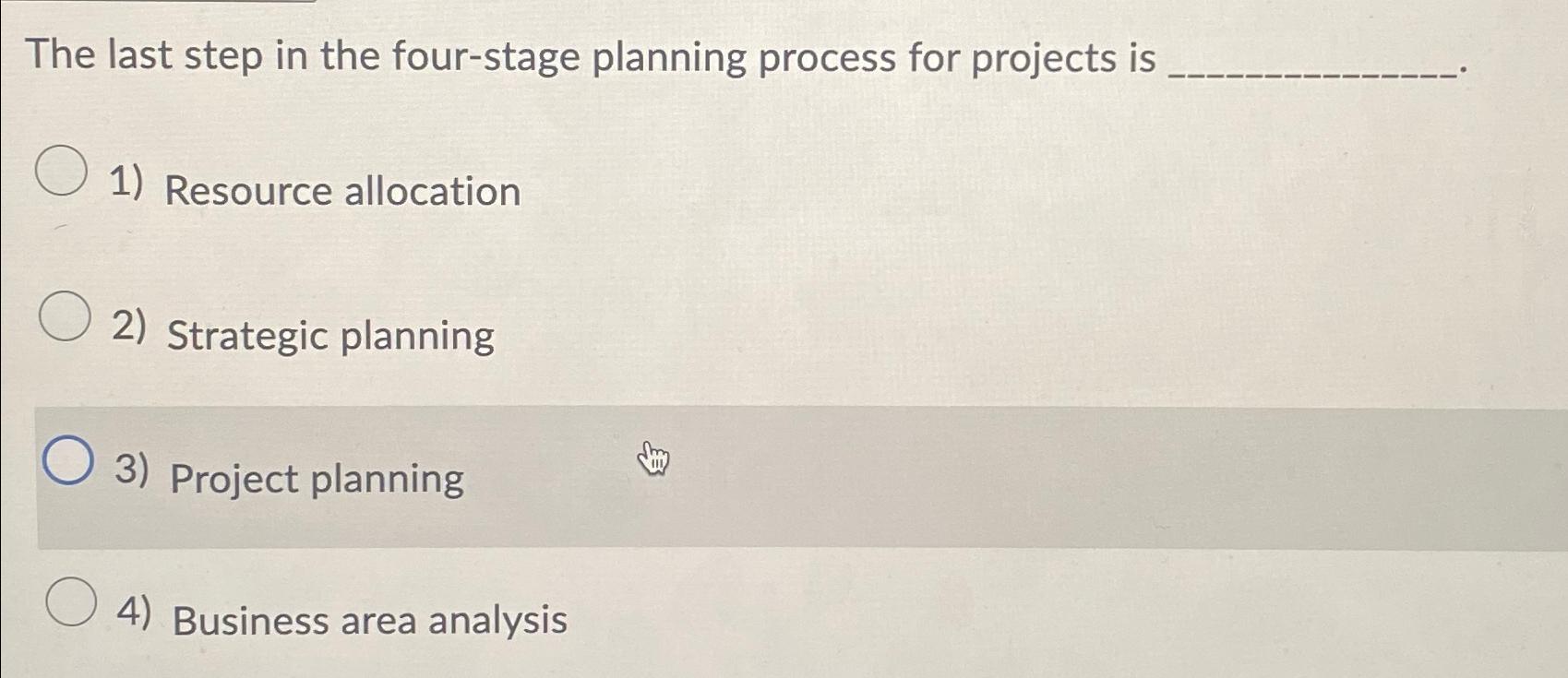 Solved The last step in the four-stage planning process for | Chegg.com