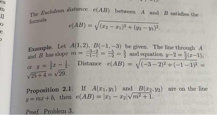 Solved Es 11 Formula The Euclidean Distance Ab Between Chegg Com