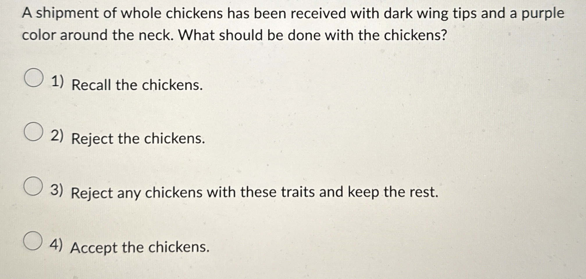 Solved A shipment of whole chickens has been received with | Chegg.com