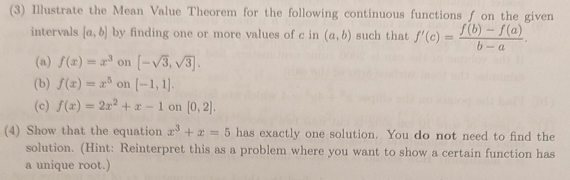 Solved (3) Illustrate The Mean Value Theorem For The | Chegg.com