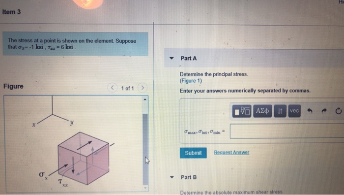 Solved Item 3 The stress at a point is shown on the element. | Chegg.com