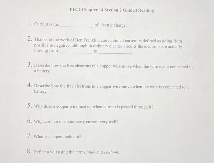 1. Current is the PFC2 Chapter 14 Section 2 Guided | Chegg.com