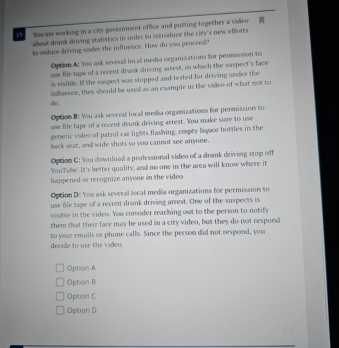 Solved 19 ﻿You are working in a city government office and | Chegg.com