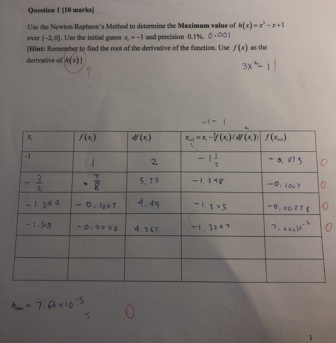 Solved Question 1 [10 marks] Use the Newton Raphson's Method | Chegg.com