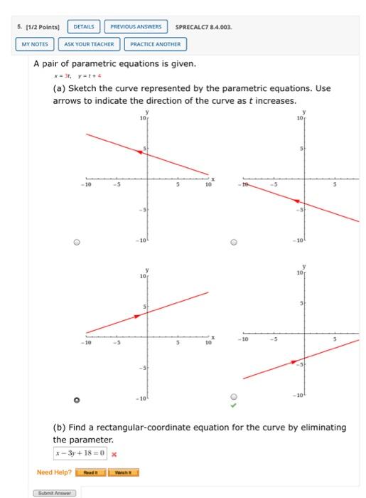 A pair of parametric equations  is given x 3t  y Chegg com