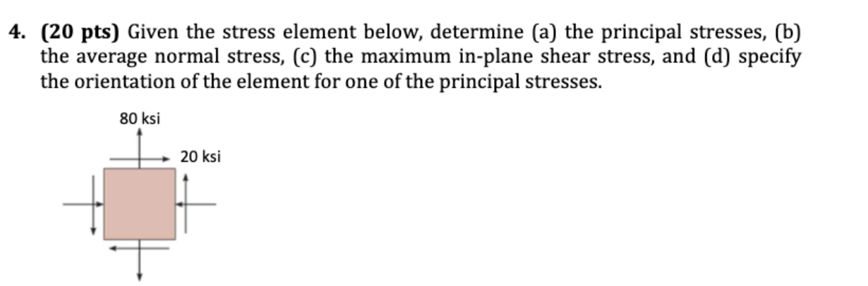 Solved 4. (20 ﻿pts) ﻿Given the stress element below, | Chegg.com
