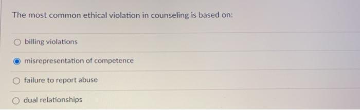 Solved The most common ethical violation in counseling is | Chegg.com