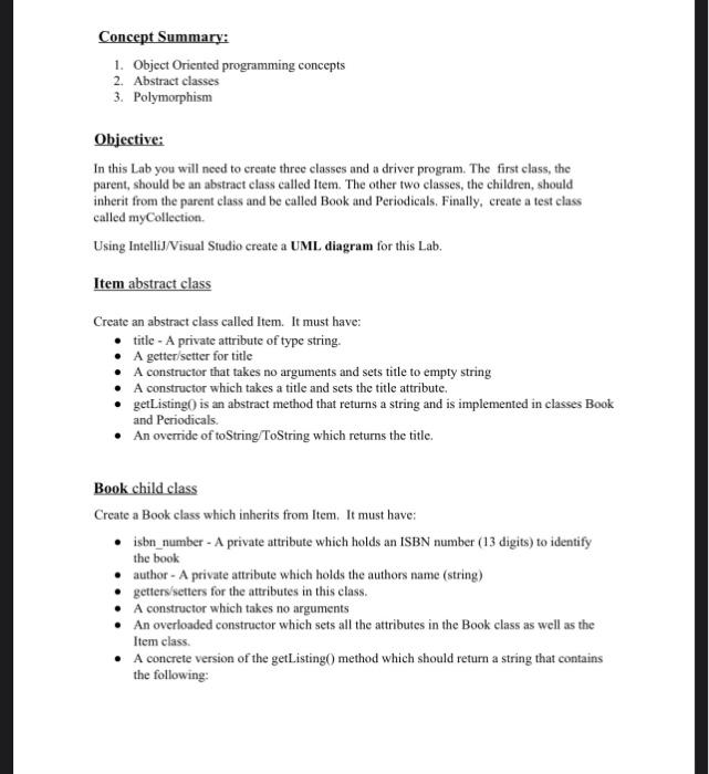 Solved Concept Summary: 1. Object Oriented programming | Chegg.com