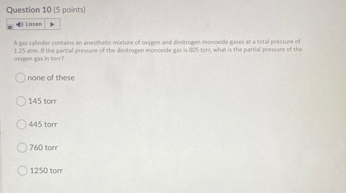 Solved Question 10 (5 points) Listen A gas cylinder contains | Chegg.com
