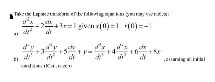 Solved Take the Laplace transform of the following equations | Chegg.com