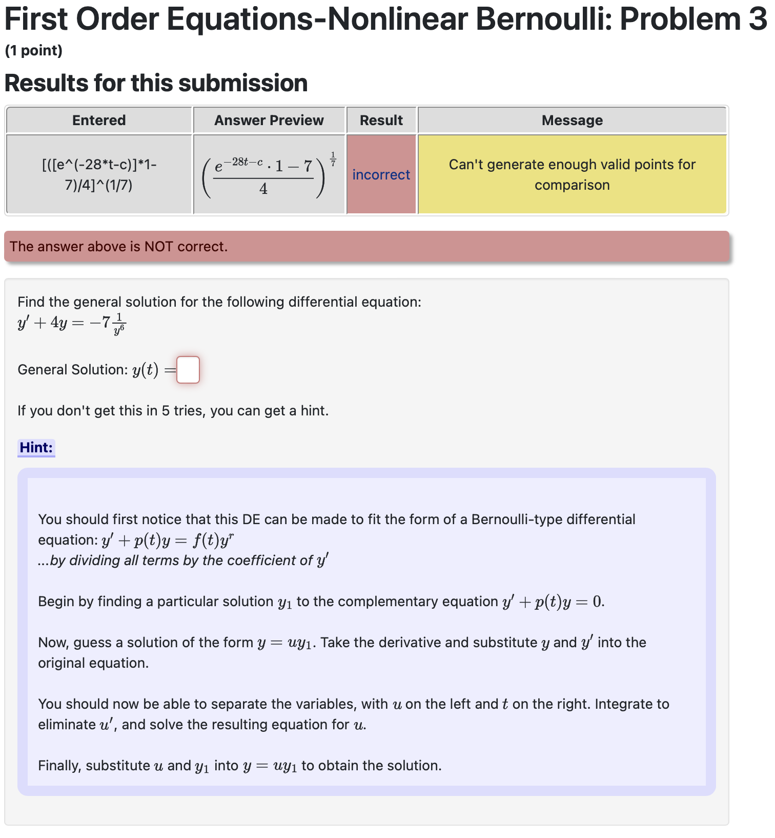 Solved First Order Equations-Nonlinear Bernoulli: Problem | Chegg.com