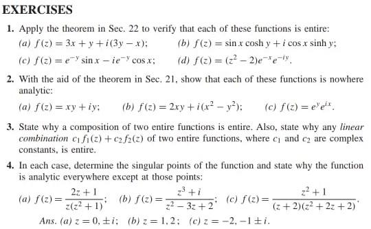 Solved 1. Apply the theorem in Sec. 22 to verify that each | Chegg.com