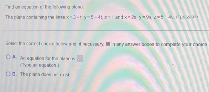 Solved Find an equation of the following plane. The plane | Chegg.com
