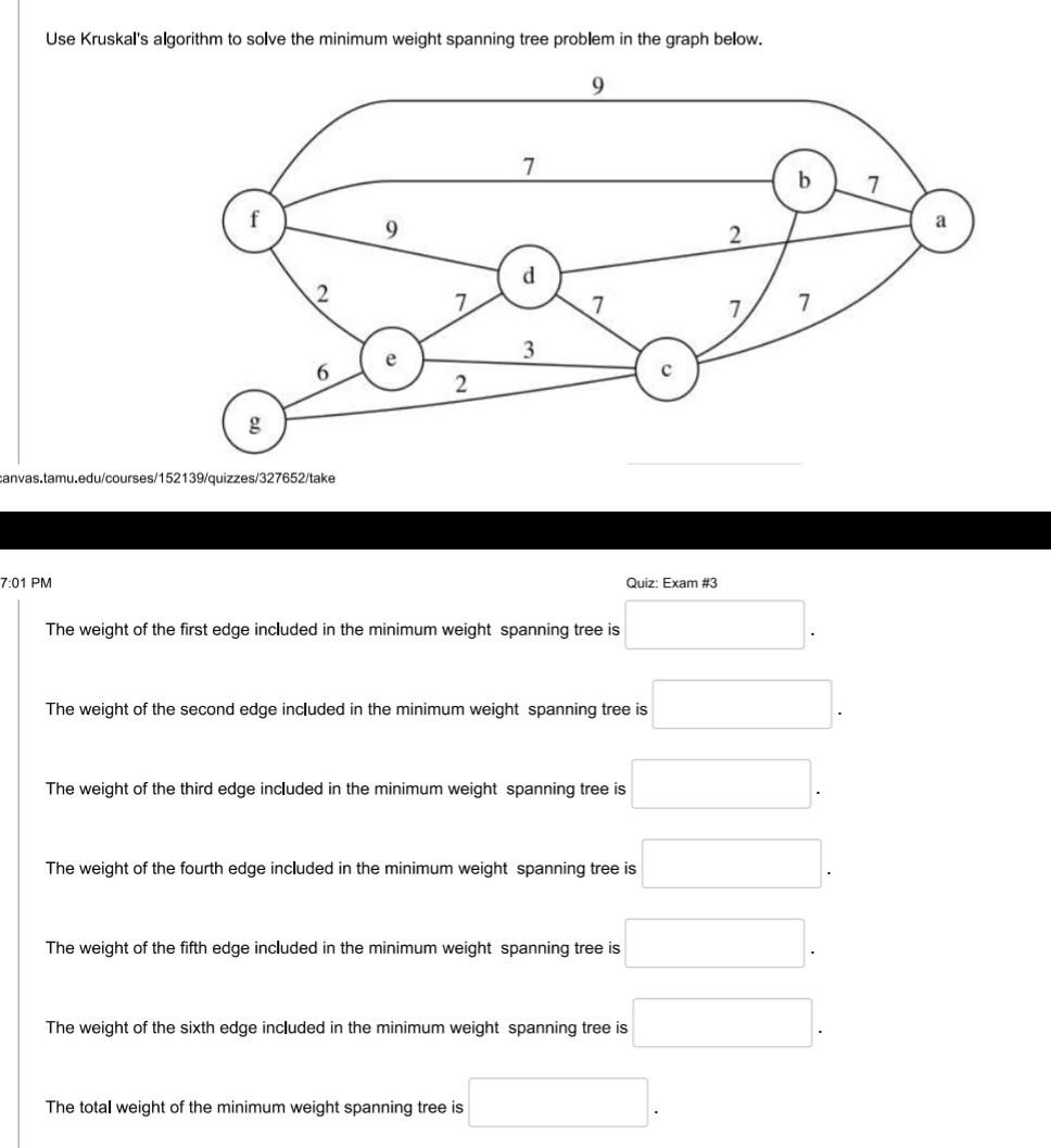 Solved Use Kruskal's algorithm to solve the minimum weight | Chegg.com