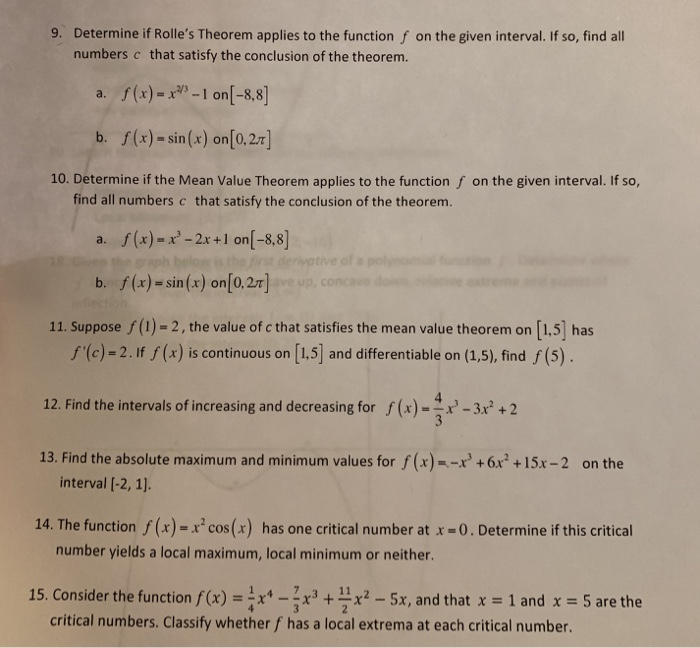9 Determine If Rolle S Theorem Applies To The Chegg Com