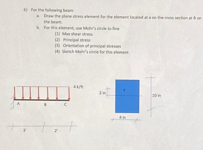 Solved 6) For the following beam a. Draw the plane stress | Chegg.com