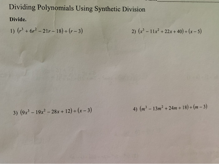 Dividing Polynomials Using Synthetic Division Divi