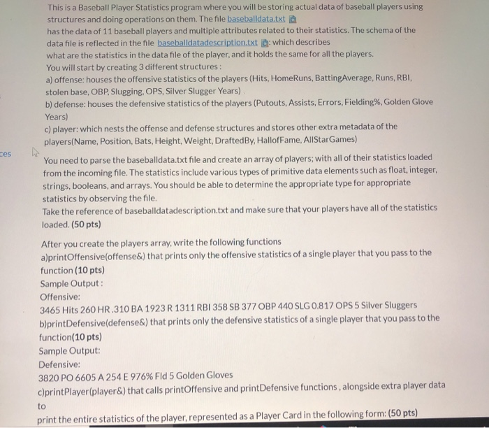 Baseball Statistics Regarding Computer Programming Tutorials This is a Baseball Player Statistics program where | Chegg.com