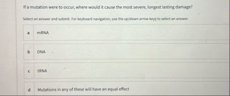 Solved If a mutation were to occur, where would it cause the | Chegg.com