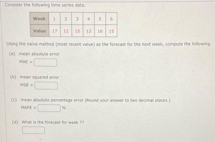 Solved Consider the following time series data. Using the | Chegg.com