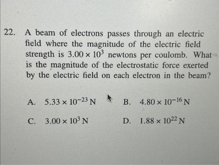 Solved 22. A beam of electrons passes through an electric | Chegg.com