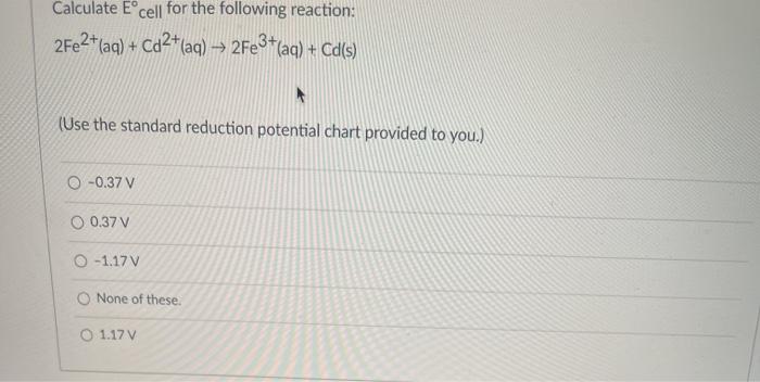 Solved Calculate E cell For The Following Reaction Chegg