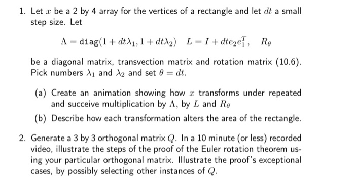 1. Let x be a 2 by 4 array for the vertices of a | Chegg.com