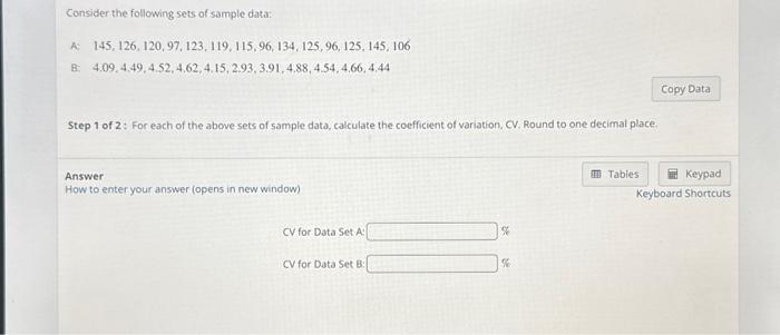 Solved Consider The Following Sets Of Sample Data: A) | Chegg.com