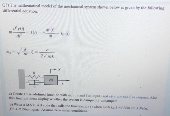 Solved Q3) The mathematical model of the mechanical system | Chegg.com