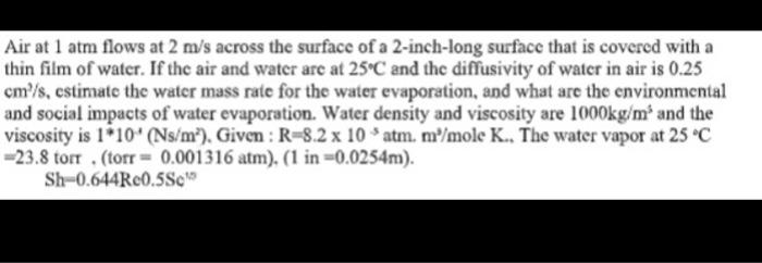 Solved Air at 1 atm flows at 2 m/s across the surface of a | Chegg.com