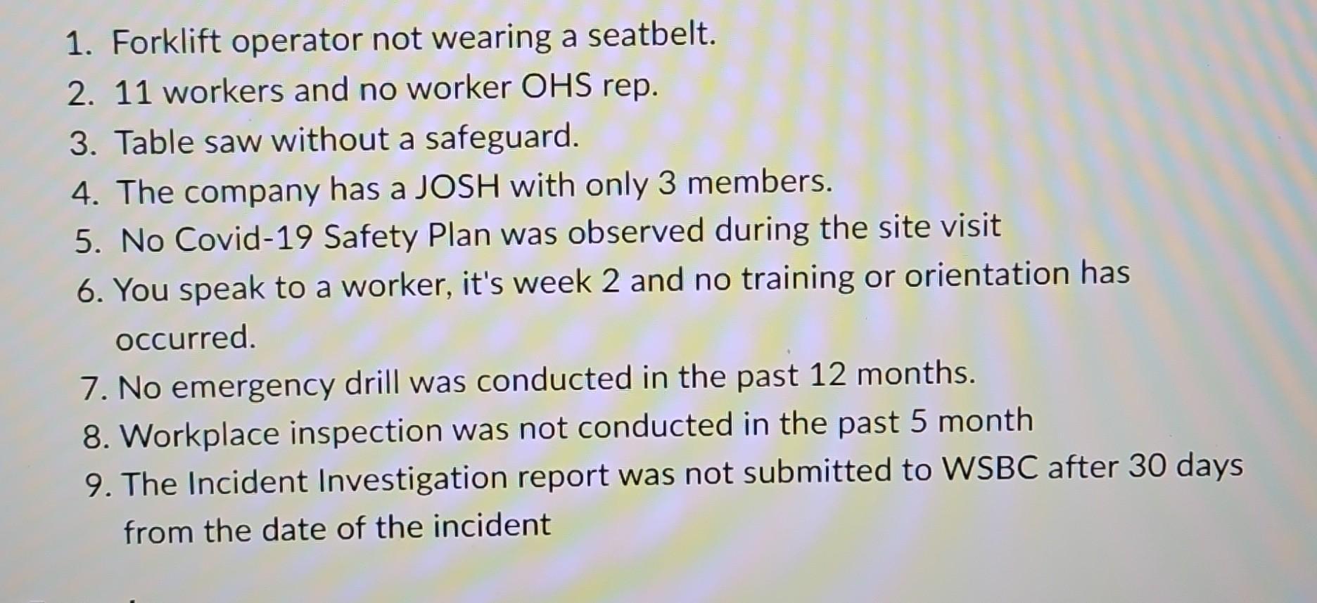 Solved 1. Forklift operator not wearing a seatbelt. 2. 11