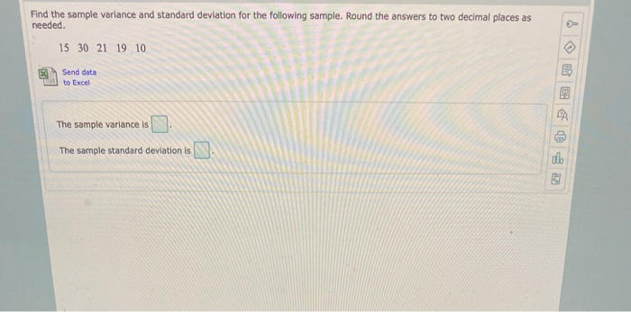 Solved Find the sample variance and standard deviation for | Chegg.com