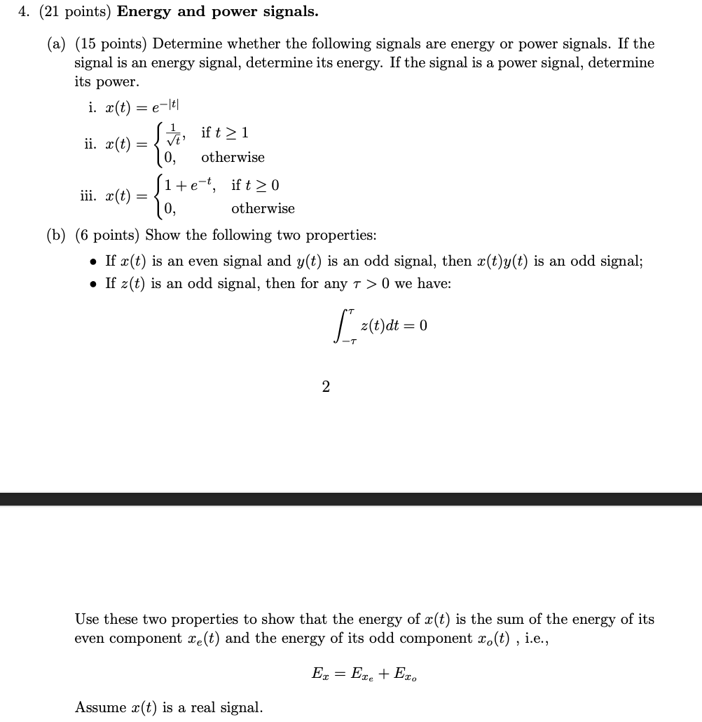 Solved (21 ﻿points) ﻿Energy and power signals.(a) (15