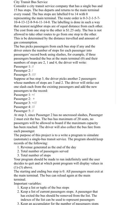 Solved City Transit Bus Service Consider A City Transit Chegg